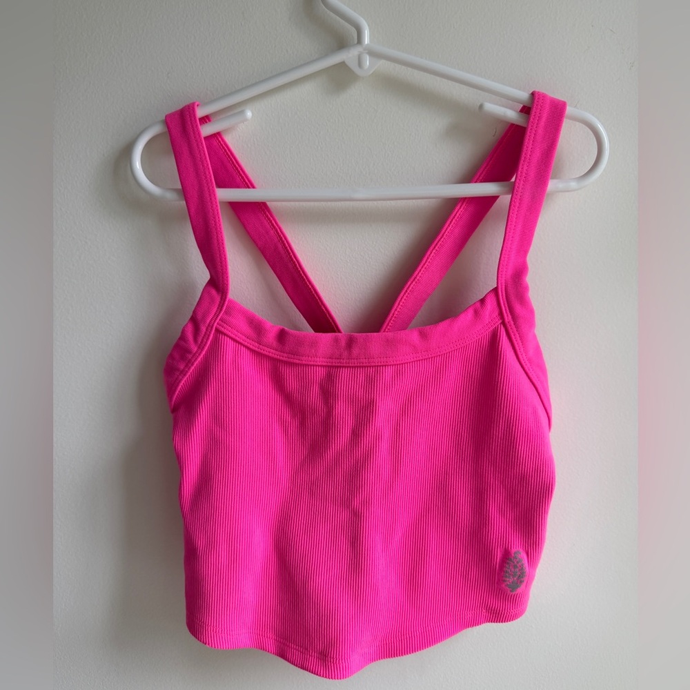 FP Movement by Free People Neon Pink Ribbed Crop Tank
